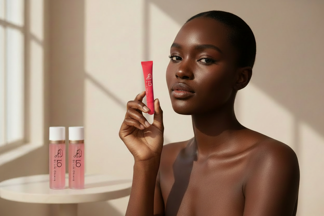 Banner LO COSMETICS con brillo de labios