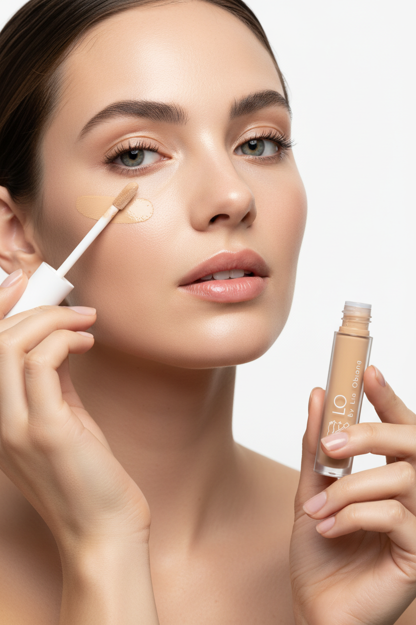 Mujer blanca con bote abierto LO Cosmetics